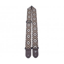 Perri's TWS-7066 - Ремень для гитары, Серия JACQUARD, Материал: жаккард, с кожаными концами, Рисунок: геометрические цветы, Цвет: коричневый, Ширина р Perri's TWS-7066 - Ремень для гитары, Серия JACQUARD, Материал: жаккард, с кожаными концами, Рисунок: геометрические цветы, Цвет: коричневый, Ширина р