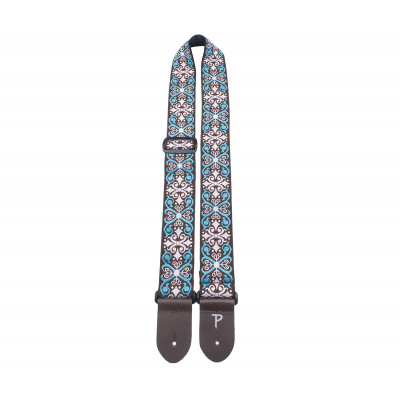 Perri's TWS-7067 - Ремень для гитары, Серия JACQUARD, Материал: жаккард, с кожаными концами, Рисунок: геометрические цветы, Цвет: синий/коричневый, Ши Perri's TWS-7067 - Ремень для гитары, Серия JACQUARD, Материал: жаккард, с кожаными концами, Рисунок: геометрические цветы, Цвет: синий/коричневый, Ши