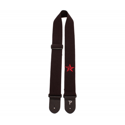 Perri's CWSEMB-7098 - Ремень для гитары, Серия COTTON, Материал: хлопок, Рисунок: красная звезда, Цвет: чёрный, Ширина ремня: 5 см, Длина: 99 - 147 см