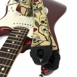 Perri's TWSPL-7058 - Ремень для гитары, Серия: Perri's Lock, Материал: жаккард, Рисунок: черепа и розы, Ширина ремня: 5 см, Длина: 99 - 147 см
