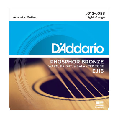 D'ADDARIO EJ16 Набор 6 струн для гитары акустик фосфор-бронза 012-053 D'ADDARIO EJ16 Набор 6 струн для гитары акустик фосфор-бронза 012-053