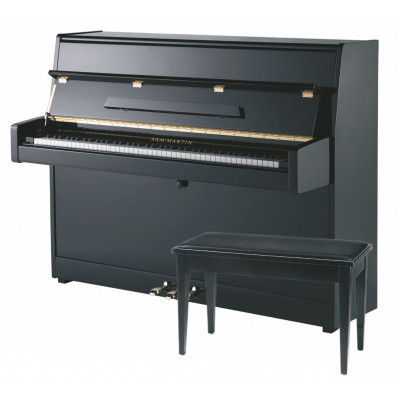 Sam Martin UP110B Пианино акустическое, 88 клавиш, высота 110мм, цвет черный, фурн. золото, банкетка