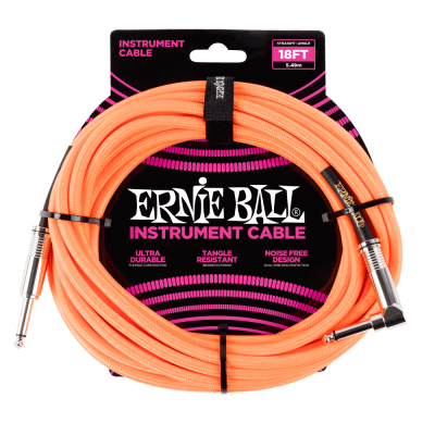 Ernie Ball 6084 кабель инструментальный, оплетёный, 5,49 м, прямой/угловой джеки, оранжевый неон Ernie Ball 6084 кабель инструментальный, оплетёный, 5,49 м, прямой/угловой джеки, оранжевый неон
