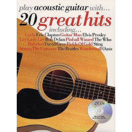 MusicSales AM976734 PLAY ACOUSTIC GUITAR WITH 20 GREAT HITS AGTR TAB BOOK/2CDS