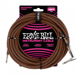 Ernie Ball 6064 кабель инструментальный, прямой / угловой джеки, 7,62м, цвет чёрный с оранжевым