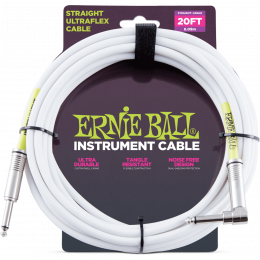 Ernie Ball 6047 кабель инструментальный, прямой - угловой джеки, 6 метров, белый