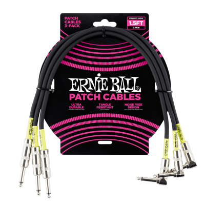 Ernie Ball 6076 набор кабелей инструментальных с угловым / прямым, 3 шт, длина 30 см, цвет чёрный