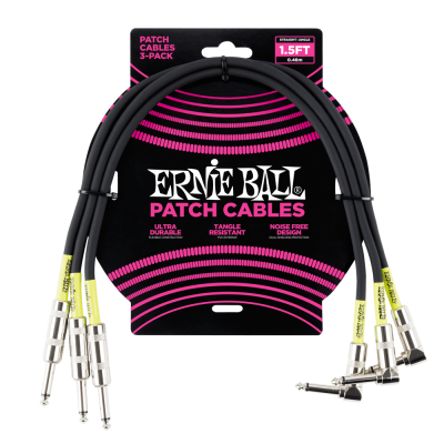 Ernie Ball 6076 набор кабелей инструментальных с угловым / прямым, 3 шт, длина 30 см, цвет чёрный Ernie Ball 6076 набор кабелей инструментальных с угловым / прямым, 3 шт, длина 30 см, цвет чёрный