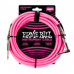 Ernie Ball 6065 кабель инструментальный, прямой / угловой джеки, 7,62м, цвет розовый неон