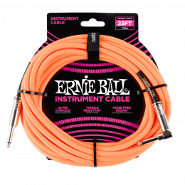 Ernie Ball 6067 кабель инструментальный, прямой / угловой джеки, 7,62м, цвет оранжевый неон