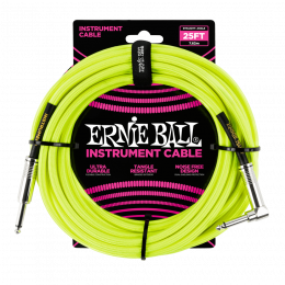 Ernie Ball 6057 кабель инструментальный 7,62 м, прямой / угловой джеки, цвет - неоновый желтый.