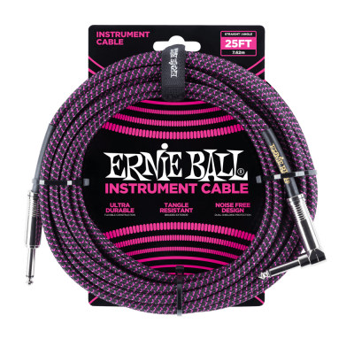 Ernie Ball 6068 кабель инструментальный, прямой / угловой джеки, 7,62м, цвет чёрный с пурпурным