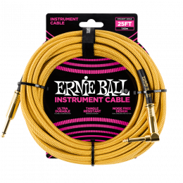 Ernie Ball 6070 кабель инструментальный, прямой / угловой джеки, 7,62м, цвет золотой