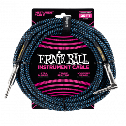 Ernie Ball 6060 кабель инструментальный, прямой / угловой джеки, длина 7,62м, цвет чёрный с белым.