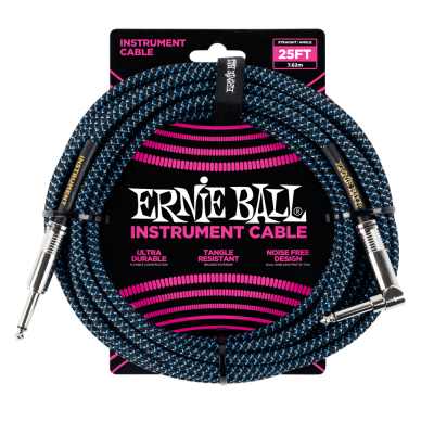 Ernie Ball 6060 кабель инструментальный, прямой / угловой джеки, длина 7,62м, цвет чёрный с белым.