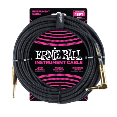 Ernie Ball 6086 кабель инструментальный, оплетёный, 5,49 м, прямой/угловой джеки, чёрный Ernie Ball 6086 кабель инструментальный, оплетёный, 5,49 м, прямой/угловой джеки, чёрный