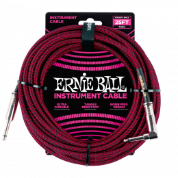 Ernie Ball 6062 кабель инструментальный, прямой / угловой джеки, длина 7,62м, цвет чёрный с красным.