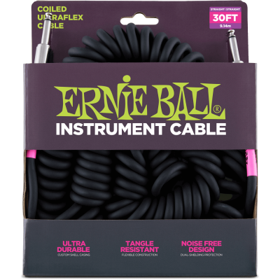 Ernie Ball 6044 кабель инструментальный, витой с прямыми джеками, 9 метров, черный