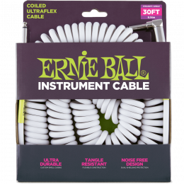 Ernie Ball 6045 кабель инструментальный, витой, прямой - угловой джеки, 9 метров, белый