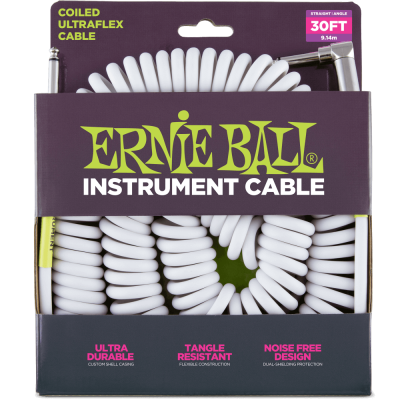 Ernie Ball 6045 кабель инструментальный, витой, прямой - угловой джеки, 9 метров, белый Ernie Ball 6045 кабель инструментальный, витой, прямой - угловой джеки, 9 метров, белый