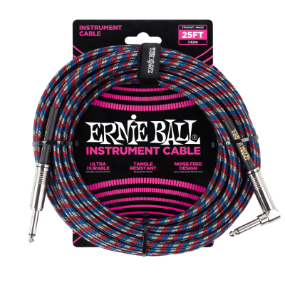 Ernie Ball 6063 кабель инструментальный, прямой / угловой джеки, 7,62м, цвет красный с белым и синим Ernie Ball 6063 кабель инструментальный, прямой / угловой джеки, 7,62м, цвет красный с белым и синим