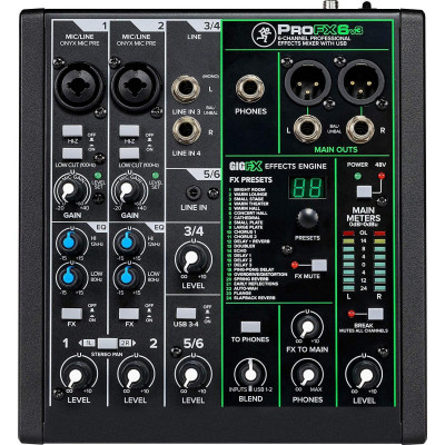 MACKIE ProFX6v3 6-канальный микшер с процессором эффектов MACKIE ProFX6v3 6-канальный микшер с процессором эффектов
