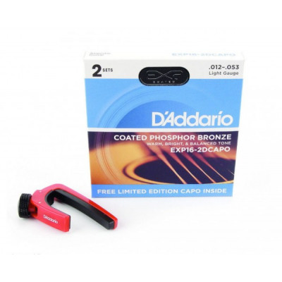 Струны для акустической гитары D'ADDARIO EXP16 -2DCAPO Струны для акустической гитары D'ADDARIO EXP16 -2DCAPO