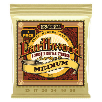 Струны для акустической гитары ERNIE BALL 3002 Earthwood 80/20 Bronze Medium 3 Pack 13-56 Струны для акустической гитары ERNIE BALL 3002 Earthwood 80/20 Bronze Medium 3 Pack 13-56