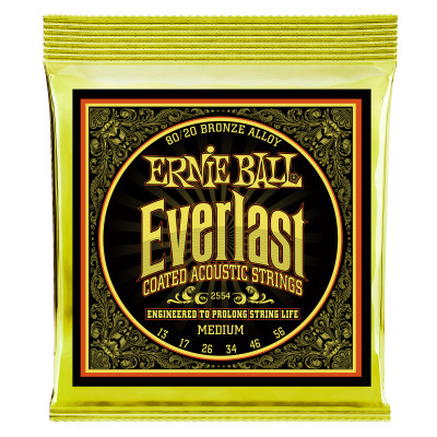 Струны для акустической гитары ERNIE BALL 2554 Everlast Coated 80/20 Bronze Medium 13-56