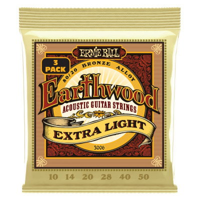 Струны для акустической гитары ERNIE BALL 3006 Earthwood 80/20 Bronze Extra Light 3 Pack 10-50 Струны для акустической гитары ERNIE BALL 3006 Earthwood 80/20 Bronze Extra Light 3 Pack 10-50