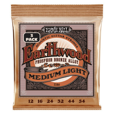 Струны для акустической гитары ERNIE BALL 3546 Earthwood Phosphor Bronze Medium Light 3 Pack 12-54