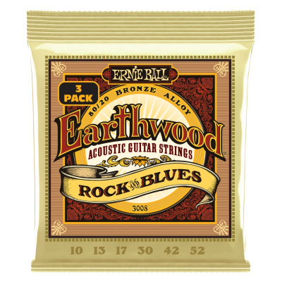 Струны для акустической гитары ERNIE BALL 3008 Earthwood 80/20 Bronze Rock&Blues 3 Pack 10-52