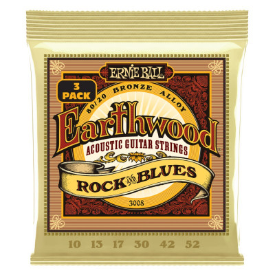 Струны для акустической гитары ERNIE BALL 3008 Earthwood 80/20 Bronze Rock&Blues 3 Pack 10-52 Струны для акустической гитары ERNIE BALL 3008 Earthwood 80/20 Bronze Rock&Blues 3 Pack 10-52