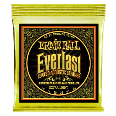 Струны для акустической гитары ERNIE BALL 2560 Everlast Coated 80/20 Bronze Extra Light 10-50