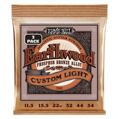Струны для акустической гитары ERNIE BALL 3545 Earthwood Phosphor Bronze Custom Light 3 Pack 11.5-54