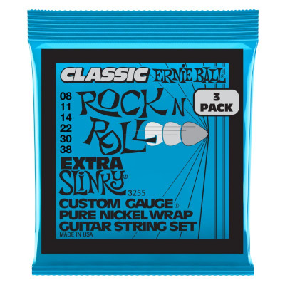 Струны для электрогитары ERNIE BALL 3255 Pure Classic RnR Slinky Extra 3 Pack 8-38 Струны для электрогитары ERNIE BALL 3255 Pure Classic RnR Slinky Extra 3 Pack 8-38