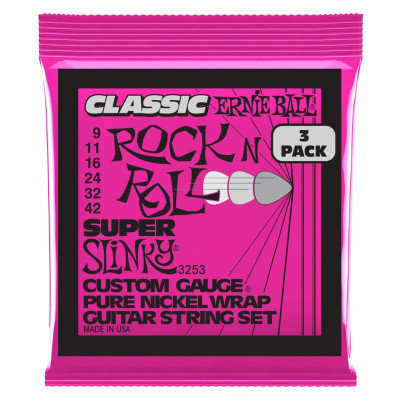 Струны для электрогитары ERNIE BALL 3253 Pure Classic RnR Slinky Super 3 Pack 9-42 Струны для электрогитары ERNIE BALL 3253 Pure Classic RnR Slinky Super 3 Pack 9-42