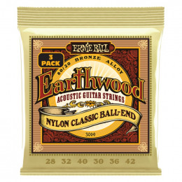Струны для классической гитары ERNIE BALL 3069 Earthwood 80/20 Folk Nylon 3 Pack 28-42