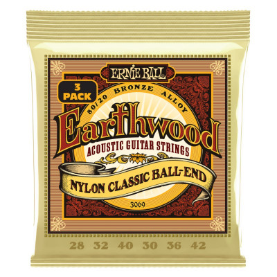 Струны для классической гитары ERNIE BALL 3069 Earthwood 80/20 Folk Nylon 3 Pack 28-42 Струны для классической гитары ERNIE BALL 3069 Earthwood 80/20 Folk Nylon 3 Pack 28-42