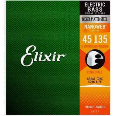 14207 ELIXIR струны для 5 стр бас гитары никель Nanoweb ( 45 - 135 )
