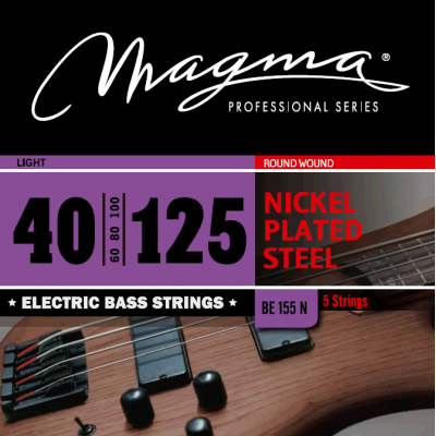 Magma Strings BE155N - Струны для 5-струнной бас-гитары Low B 40-125, Серия: Nickel Plated Steel, Калибр: 40-60-80-100-125, Обмотка: круглая, никелиро