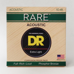 DR RPL-10 - струны для акустической гитары, Калибр: 10-48, Серия: RARE™, Обмотка: фосфористая бронза, Покрытие: нет