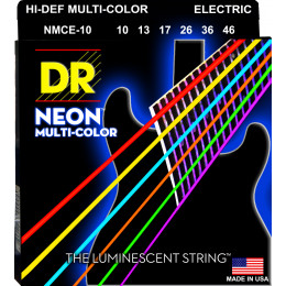 DR NMCE-10 - струны для электрогитары, Калибр: 10-46, Серия: HI-DEF NEON™, Обмотка: посеребрёная/никелированая сталь, Покрытие: люминесцентное