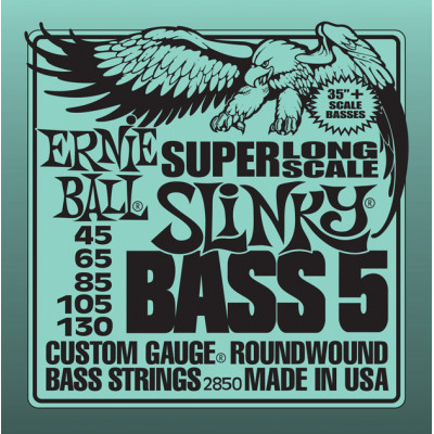 Ernie Ball 2850 струны для 5-cтрунной бас-гитары Nickel Wound Bass Super Long Scale Slinky 5 (35"+) (45-65-85-105-130) Для увеличенной мензуры Ernie Ball 2850 струны для 5-cтрунной бас-гитары Nickel Wound Bass Super Long Scale Slinky 5 (35"+) (45-65-85-105-130) Для увеличенной мензуры