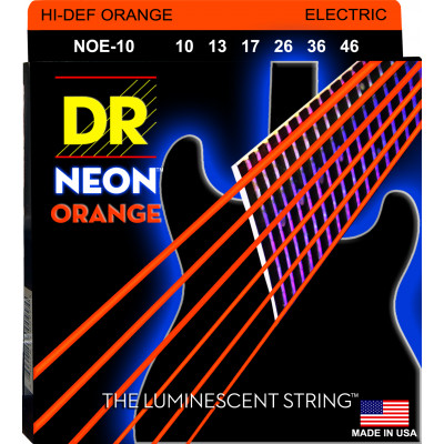 DR NOE-10 - струны для электрогитары, Калибр: 10-46, Серия: HI-DEF NEON™, Обмотка: посеребрёная/никелированая сталь, Покрытие: люминесцентное DR NOE-10 - струны для электрогитары, Калибр: 10-46, Серия: HI-DEF NEON™, Обмотка: посеребрёная/никелированая сталь, Покрытие: люминесцентное