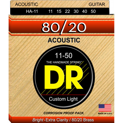 DR HA-11 - струны для акустической гитары, Калибр: 11-50, Серия: HI-BEAM™, Обмотка: 80/20 бронза, Покрытие: нет DR HA-11 - струны для акустической гитары, Калибр: 11-50, Серия: HI-BEAM™, Обмотка: 80/20 бронза, Покрытие: нет