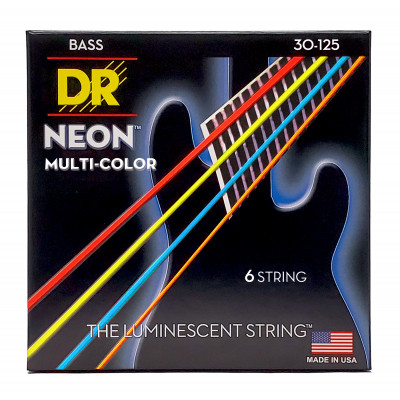 DR NMCB6-30 - струны для 6-струнной бас-гитары, Калибр: 30-125, Серия: HI-DEF NEON™, Обмотка: посеребрёная/никелированая сталь, Покрытие: люминесцентн