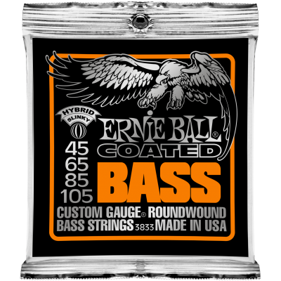 Ernie Ball 3833 струны для бас-гитары Coated Bass Hybrid Slinky (45-65-85-105) покрытые спец. сплавом Ernie Ball 3833 струны для бас-гитары Coated Bass Hybrid Slinky (45-65-85-105) покрытые спец. сплавом
