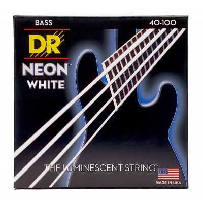 DR NWB-40 - струны для 4-струнной бас-гитары, Калибр: 40-100, Серия: HI-DEF NEON™, Обмотка: посеребрёная/никелированая сталь, Покрытие: люминесцентное
