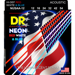 DR NUSAA-12 - струны для акустической гитары, Калибр: 12-54, Серия: HI-DEF NEON™, Обмотка: посеребрёная медь, Покрытие: люминесцентное